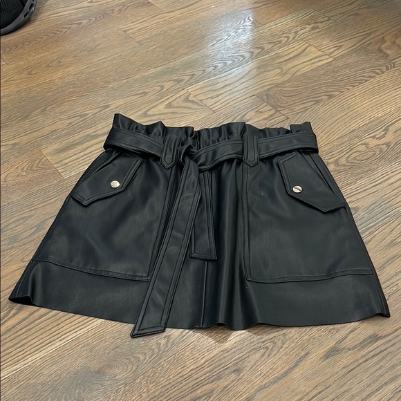 Zara Dresses & Skirts - Black Faux Leather Skirt with Belt